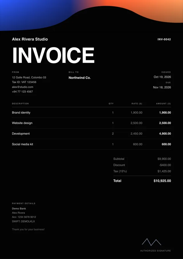 Aurora invoice template preview