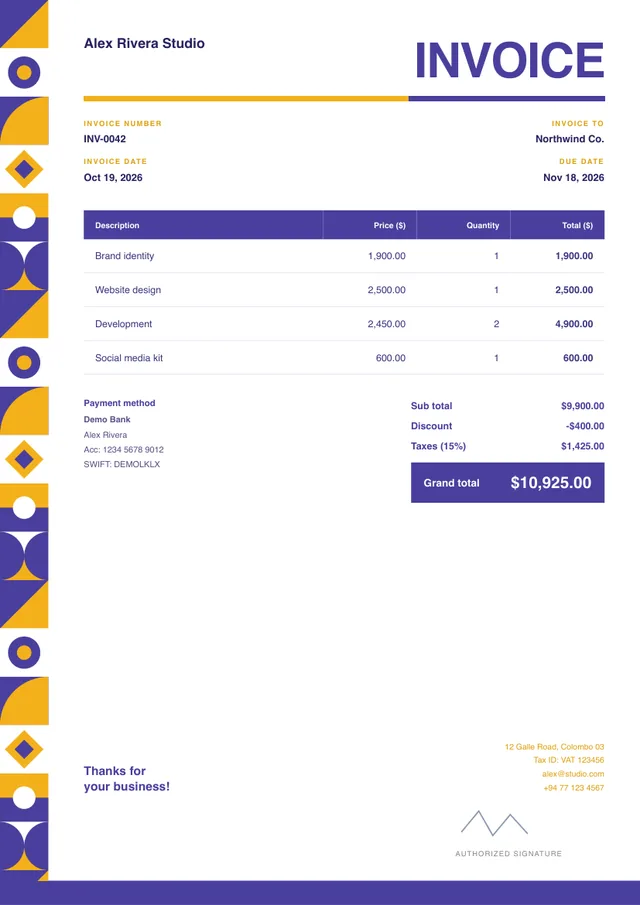Mosaic invoice template preview