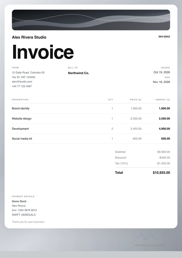 Silk invoice template preview